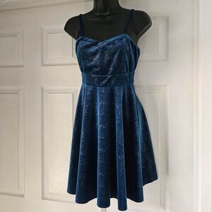 Free People 90s retro Whimsigoth blue reflective velvet sleeveles skater dress